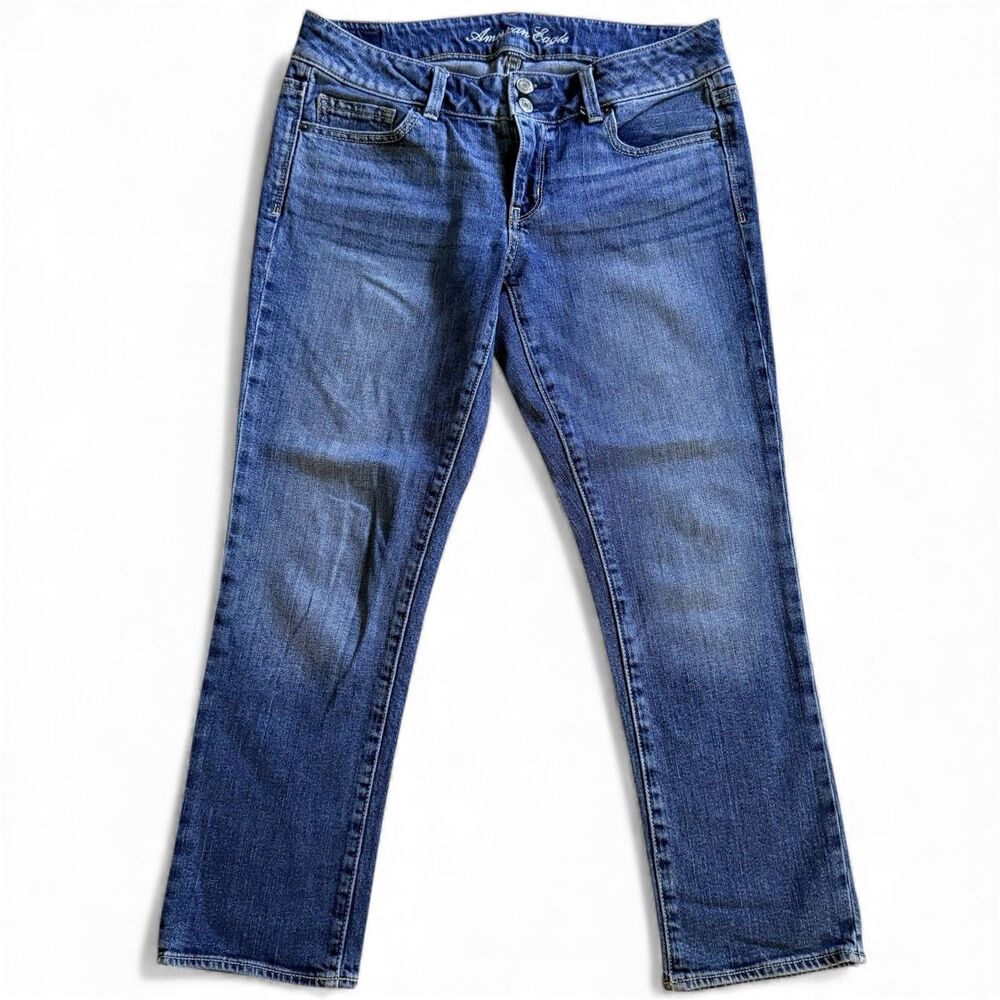 American Eagle Womens Med Blue Wash Skinny Stretch Straight Leg Jeans Size 8 R